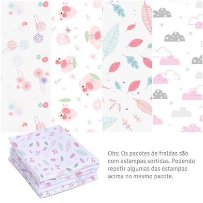 Imagem de Fralda Super Luxo Mami Com Bainha Estampada 70Cm X 70Cm - 5un Menina