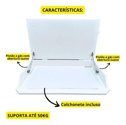 Imagem de Fraldário Fixo Parede Retrátil Trocador Fraldas Bebês Berçário Compacto Versátil Branco MDF Madeira