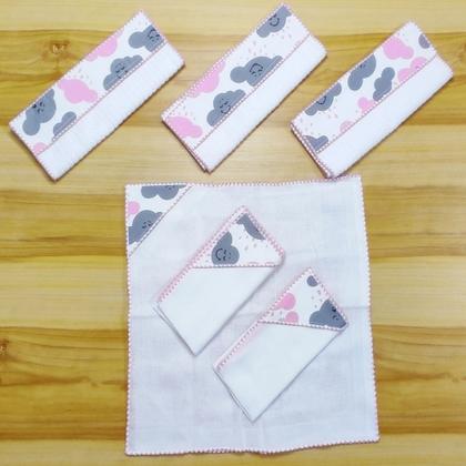 Imagem de Fraldinhas de Boca e Ombro Bebê Kit Combo Enxoval de Maternidade com 6 Unidades