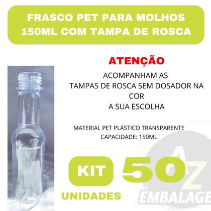 Imagem de Frasco 150ml Transparente Cristal com Tampa de rosca  Kit com 50 Unidades para Molhos Pimentas