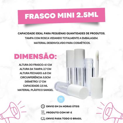 Imagem de Frasco Mini Gloss 2,5ml Plástico Rígido Com Batoque - 5unds