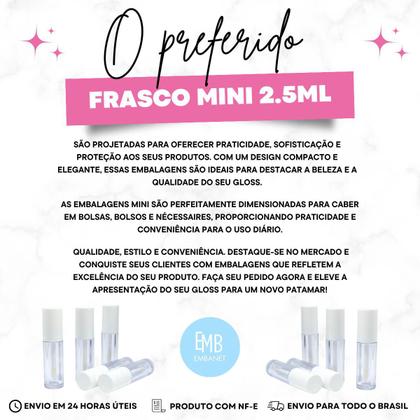 Imagem de Frasco Mini Gloss 2,5ml Plástico Rígido Com Batoque - 5unds