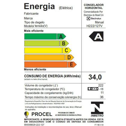 Freezer Horizontal Electrolux H222 1 Porta 222L - Freezer