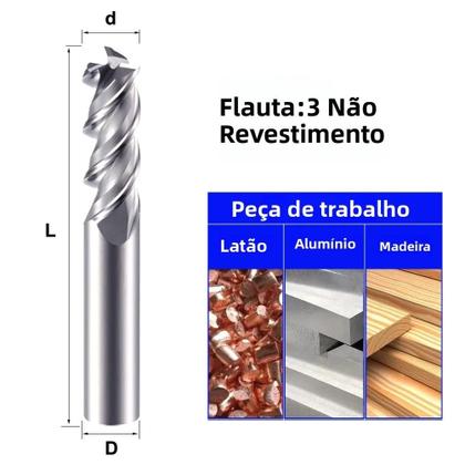 Imagem de Fresa De Alumínio, Cobre E Madeira Com 2 E 3 Lâminas HRC55 Em Aço Carbídico Não Ferroso Para