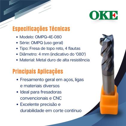 Imagem de Fresa De Topo Reto MD OMPQ 8mm 4c 55hrc OKE