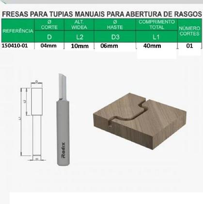 Imagem de Fresa Reta Rasgo 4mm G15 Para Tupia Manual 150410-01 haste 06mm Radix