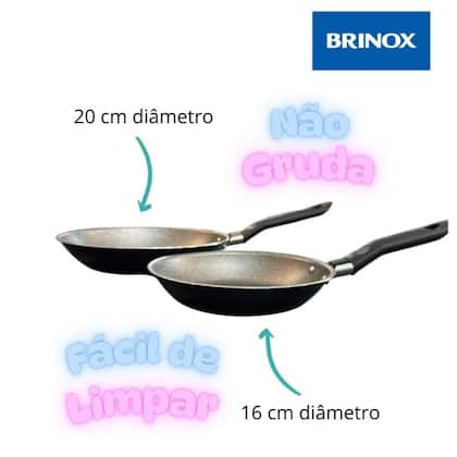 Frigideira 2 Peças Cerâmica Brinox Ø20cm e Ø16cm Preto