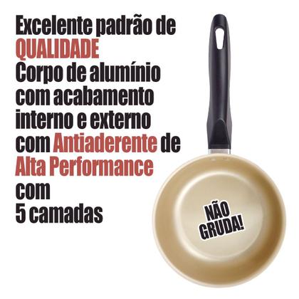 Imagem de Frigideira 20cm Com Tampa De Vidro Alumi-Aço linha PREMIUM J4TECH Alumínio Antiaderente Ultra Resistente Cereja Com Dourado 