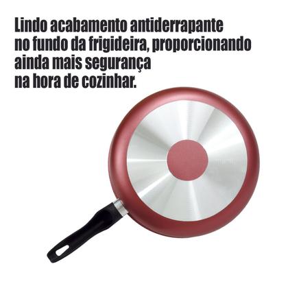 Imagem de Frigideira 24cm Com Tampa de Vidro Cereja com Dourado Alumi-Aço Linha Premium J4TECH Alumínio Antiaderente Teflon Ultra Resistente 