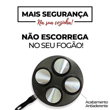 Imagem de Frigideira 4 Ovos Hamburgueres Com Tampa de Vidro Alumi-Aço Linha Premium J4TECH Alumínio Antiaderente Teflon Ultra Resistente 
