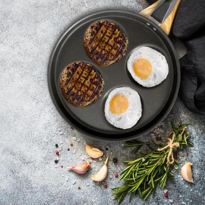 Imagem de Frigideira 4 Ovos Hamburgueres Com Tampa de Vidro Linha Premium J4TECH Alumínio Antiaderente Teflon Ultra Resistente 