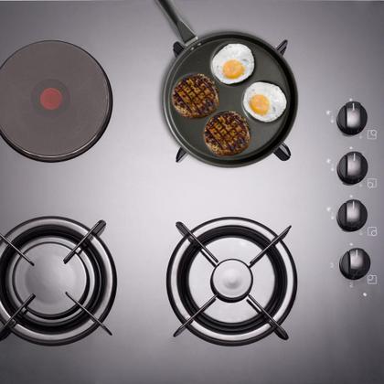 Imagem de  Frigideira 4 Ovos Hamburgueres Rose Com Tampa de Vidro  Alumi-Aço Linha Premium J4TECH Alumínio Antiaderente Teflon Ultra Resistente 