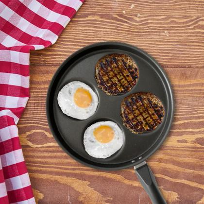 Imagem de  Frigideira 4 Ovos Hamburgueres Rose Com Tampa de Vidro  Alumi-Aço Linha Premium J4TECH Alumínio Antiaderente Teflon Ultra Resistente 