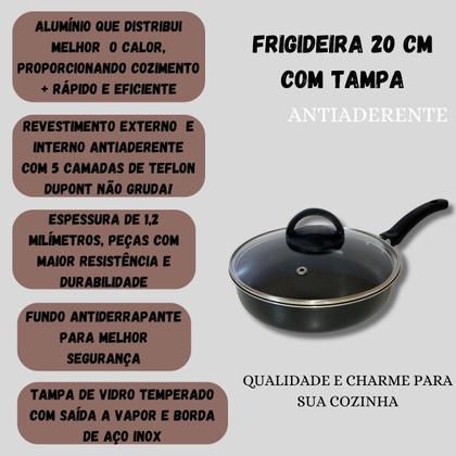 Imagem de Frigideira Alta Funda 20 Cm Antiaderente C/ Tampa Vidro