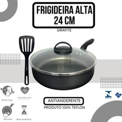 Imagem de Frigideira Alta Funda 24 Cm Antiaderente Teflon Tampa Vidro