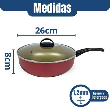 Imagem de FRIGIDEIRA ALTA FUNDA WOK ANTIADERENTE Nº 26 CEREJA C/ BEGE ALUMÍNIOS PORTELA