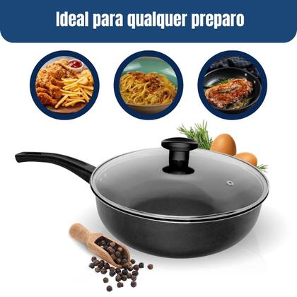Imagem de FRIGIDEIRA ALTA FUNDA WOK ANTIADERENTE Nº 30 PRETO TAMPA DE VIDRO