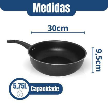 Imagem de FRIGIDEIRA ALTA FUNDA WOK ANTIADERENTE Nº 30 PRETO TAMPA DE VIDRO