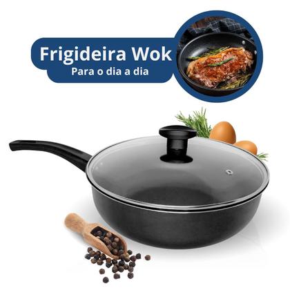 Imagem de FRIGIDEIRA ALTA FUNDA WOK ANTIADERENTE Nº 30 PRETO TAMPA DE VIDRO