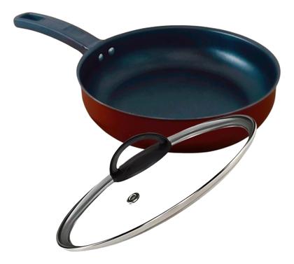 Imagem de Frigideira Antiaderente 20 CM Aluminio Profissional com Tampa de Vidro vermelho e Preto