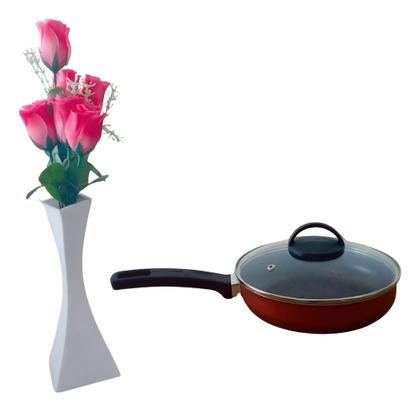 Imagem de Frigideira Antiaderente 20 CM Aluminio Profissional com Tampa de Vidro vermelho e Preto