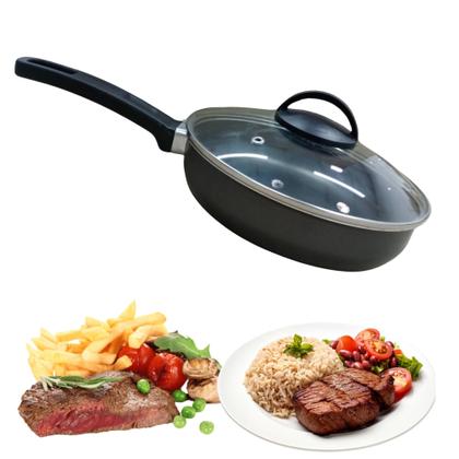 Imagem de Frigideira Antiaderente 20 CM Aluminio Profissional com Tampa de Vidro vermelho e Preto