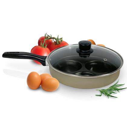 Imagem de  Frigideira Antiaderente 3 Ovos com Tampa de Vidro Teflon Antiaderente 