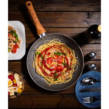 Imagem de Frigideira Antiaderente Alumínio Revestimento Cerâmico Premium Funda Com Cabo de Madeira Não Gruda