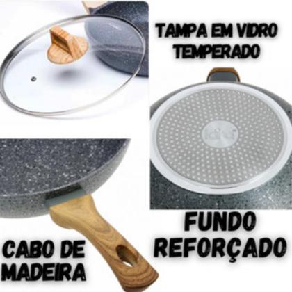 Imagem de Frigideira Antiaderente Com Tampa de Alumínio Com Revestimento Cerâmico Funda Com Cabo de Madeira