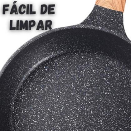 Imagem de Frigideira Antiaderente Com Tampa de Alumínio Com Revestimento Cerâmico Funda Com Cabo de Madeira