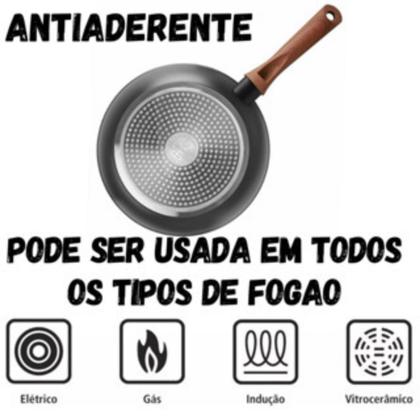 Imagem de Frigideira Antiaderente Com Tampa de Alumínio Com Revestimento Cerâmico Funda Com Cabo de Madeira