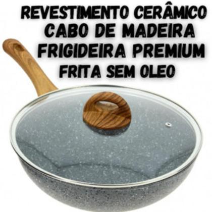 Imagem de Frigideira Antiaderente Com Tampa de Alumínio Com Revestimento Cerâmico Funda Com Cabo de Madeira