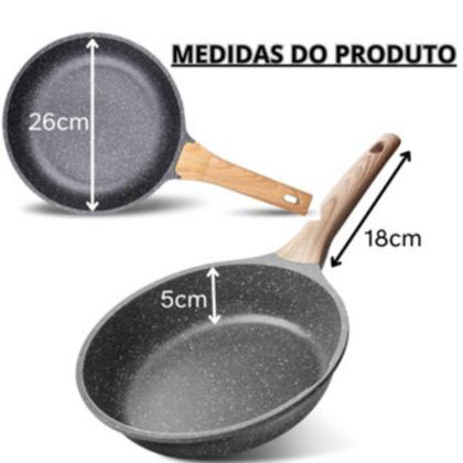 Imagem de Frigideira Antiaderente Com Tampa de Alumínio Com Revestimento Cerâmico Funda Com Cabo de Madeira