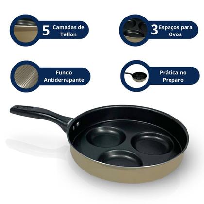 Imagem de Frigideira Antiaderente Frita 3 Ovos Separados Com Furo