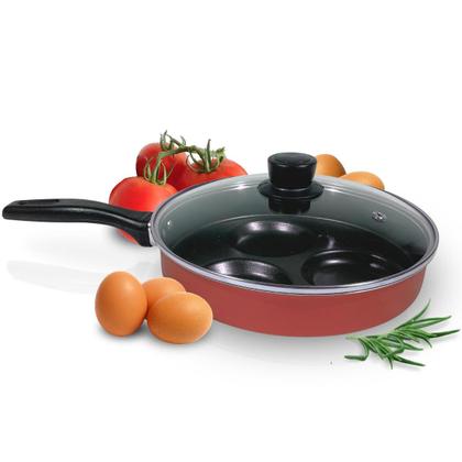 Imagem de Frigideira Antiaderente Frita 3 Ovos Separados Com Furo com Tampa de Vidro