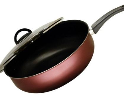 Imagem de Frigideira Antiaderente Wok Reforçada Tampa de Vidro 26 Cm:preto/preto