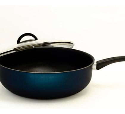 Imagem de Frigideira Antiaderente Wok Reforçada Tampa de Vidro 26 Cm:preto/preto