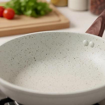 Imagem de Frigideira Cerâmica 24cm Creme Antiaderente Grande Fogão A Gás Indução Cooktop Elétrico Panela Frita Sem Óleo Não Gruda