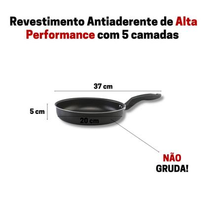 Imagem de Frigideira com Tampa de Vidro 20cm Preta Linha Premium J4TECH Alumínio Antiaderente Teflon Ultra Resistente 