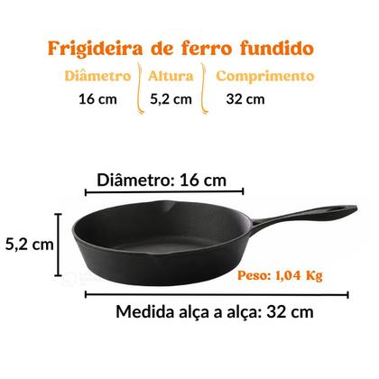 Imagem de Frigideira De Ferro Fundido Cabo De Ferro De 16 Cm Assadeira