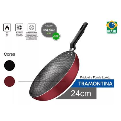 Imagem de Frigideira Funda Antiaderente Tramontina 24 Cm Alumínio Resistente Sem Óleo Cor Vermelho Cinza