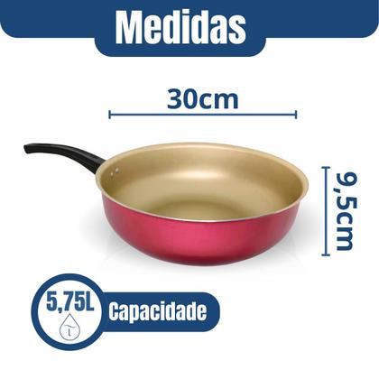 Imagem de FRIGIDEIRA FUNDA GRANDE WOK ANTIADERENTE Nº 30 CEREJA COM BEGE ALUMÍNIOS PORTELA