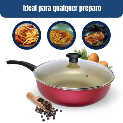 Imagem de FRIGIDEIRA FUNDA GRANDE WOK ANTIADERENTE Nº 30 CEREJA COM BEGE ALUMÍNIOS PORTELA