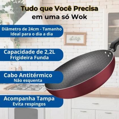 Imagem de Frigideira Funda Tramontina 24cm Wok Loreto Antiaderente Com Tampa