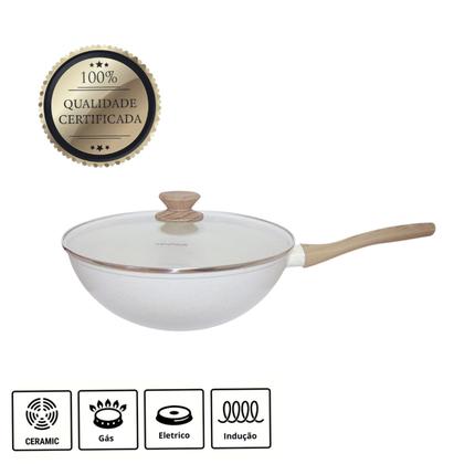 Imagem de Frigideira Grande Funda com Tampa Panela Wok Antiaderente Ceramica Cooktop Fogão Indução 28cm