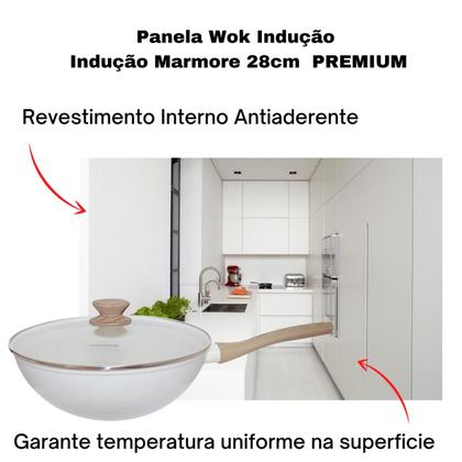 Imagem de Frigideira Grande Funda com Tampa Panela Wok Antiaderente Ceramica Cooktop Fogão Indução 28cm