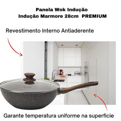 Imagem de Frigideira Grande Funda com Tampa Panela Wok Antiaderente Ceramica Cooktop Fogão Indução 28cm