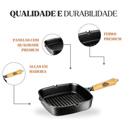 Imagem de Frigideira grill quadrada ferro 23,5cm 2L Panela Mineira