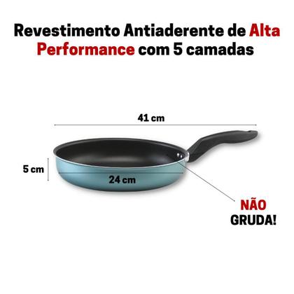 Imagem de Frigideira Linha PREMIUM J4TECH AntiAderente Resistente Tampa de Vidro Verde Esmeralda