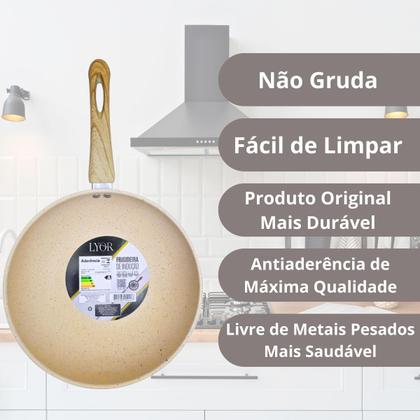 Imagem de Frigideira Lyor Indução Granilite Wok Bege 28cm Com Tampa